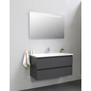 Sanilet badkamermeubel 100 cm breed - mat antraciet - in elkaar gezet - met ledverlichting - wastafel wit acryl - 1 kraangat