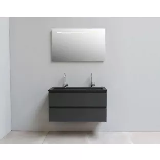 Sanilet badkamermeubel 100 cm breed - mat antraciet - flatpack - met ledverlichting - wastafel zwart acryl - 2 kraangaten