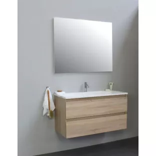 Sanilet badkamermeubel 100 cm breed - eiken - bouwpakket - zonder spiegel - wastafel wit acryl - 1 kraangat