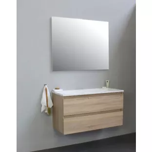Sanilet badkamermeubel 100 cm breed - eiken - in elkaar gezet - zonder spiegel - wastafel wit acryl - 0 kraangaten