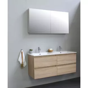 Sanilet badkamermeubel 120 cm breed - eiken - in elkaar gezet - met spiegelkast - wastafel porselein - 1 kraangat