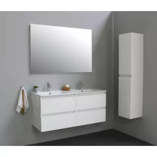 Sanilet badkamermeubel 120 cm breed - hoogglans wit - bouwpakket - met spiegel - wastafel porselein - 1 kraangat