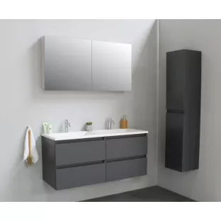 Sanilet badkamermeubel 120 cm breed - mat antraciet - in elkaar gezet - met spiegelkast - wastafel wit acryl - 2 kraangaten