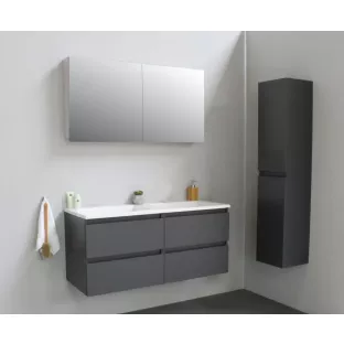 Sanilet badkamermeubel 120 cm breed - mat antraciet - flatpack - met spiegelkast - wastafel wit acryl - 0 kraangaten