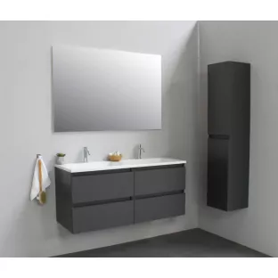 Sanilet badkamermeubel 120 cm breed - mat antraciet - in elkaar gezet - zonder spiegel - wastafel wit acryl - 2 kraangaten
