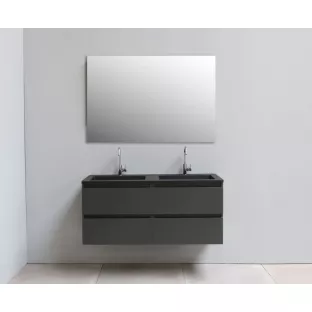 Sanilet badkamermeubel 120 cm breed - mat antraciet - bouwpakket - met spiegel - wastafel zwart acryl - 2 kraangaten