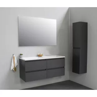 Sanilet badkamermeubel 120 cm breed - mat antraciet - in elkaar gezet - zonder spiegel - wastafel wit acryl - 0 kraangaten