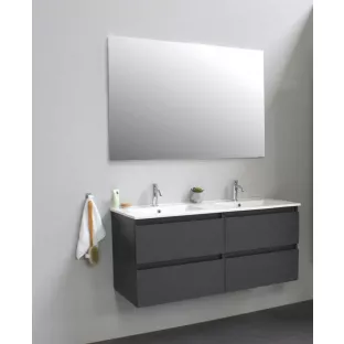 Sanilet badkamermeubel 120 cm breed - mat antraciet - bouwpakket - met spiegel - wastafel porselein - 1 kraangat