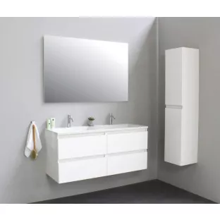 Sanilet badkamermeubel 120 cm breed - hoogglans wit - bouwpakket - zonder spiegel - wastafel wit acryl - 2 kraangaten