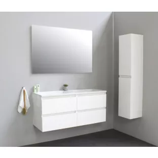 Sanilet badkamermeubel 120 cm breed - hoogglans wit - bouwpakket - met spiegel - wastafel wit acryl - 0 kraangaten