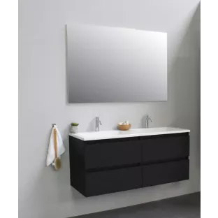 Sanilet badkamermeubel 120 cm breed - mat zwart - bouwpakket - zonder spiegel - wastafel wit acryl - 2 kraangaten