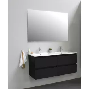 Sanilet badkamermeubel 120 cm breed - mat zwart - bouwpakket - met spiegel - wastafel porselein - 1 kraangat