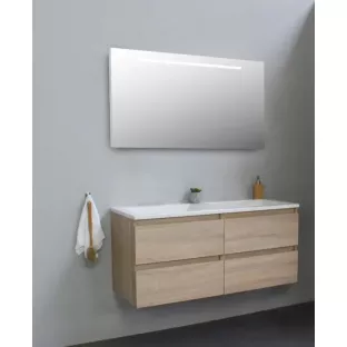 Sanilet badkamermeubel 120 cm breed - eiken - in elkaar gezet - met ledverlichting - wastafel wit acryl - 0 kraangaten