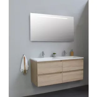 Sanilet badkamermeubel 120 cm breed - eiken - in elkaar gezet - met ledverlichting - wastafel wit acryl - 2 kraangaten