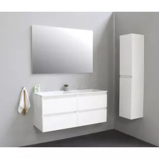 Sanilet badkamermeubel 120 cm breed - hoogglans wit - flatpack - met ledverlichting - wastafel wit acryl - 0 kraangaten
