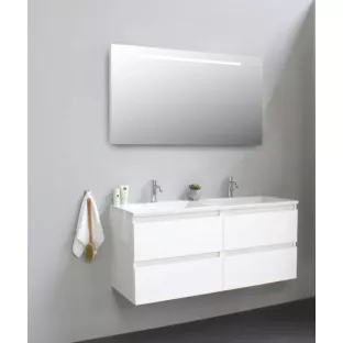 Sanilet badkamermeubel 120 cm breed - hoogglans wit - in elkaar gezet - met ledverlichting - wastafel wit acryl - 2 kraangaten