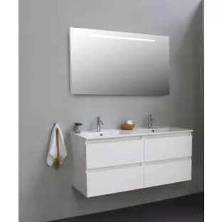 Sanilet badkamermeubel 120 cm breed - hoogglans wit - flatpack - met ledverlichting - wastafel porselein - 1 kraangat