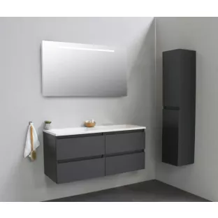 Sanilet badkamermeubel 120 cm breed - mat antraciet - in elkaar gezet - met ledverlichting - wastafel wit acryl - 0 kraangaten