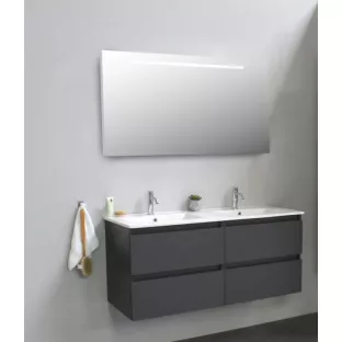 Sanilet badkamermeubel 120 cm breed - mat antraciet - in elkaar gezet - met ledverlichting - wastafel porselein - 1 kraangat