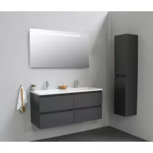 Sanilet badkamermeubel 120 cm breed - mat antraciet - in elkaar gezet - met ledverlichting - wastafel wit acryl - 2 kraangaten
