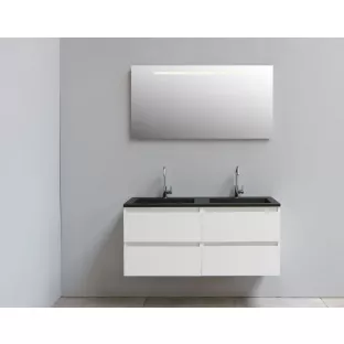 Sanilet badkamermeubel 120 cm breed - hoogglans wit - flatpack - met ledverlichting - wastafel zwart acryl - 2 kraangaten