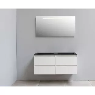 Sanilet badkamermeubel 120 cm breed - hoogglans wit - flatpack - met ledverlichting - wastafel zwart acryl - 0 kraangaten