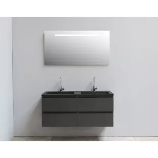 Sanilet badkamermeubel 120 cm breed - mat antraciet - flatpack - met ledverlichting - wastafel zwart acryl - 2 kraangaten