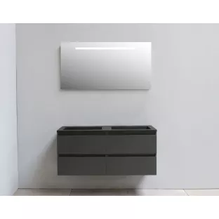 Sanilet badkamermeubel 120 cm breed - mat antraciet - flatpack - met ledverlichting - wastafel zwart acryl - 0 kraangaten