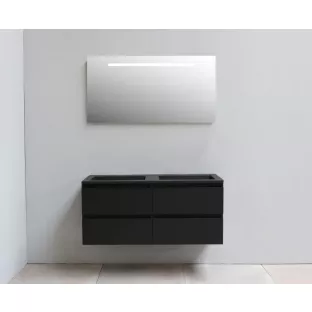 Sanilet badkamermeubel 120 cm breed - mat zwart - flatpack - met ledverlichting - wastafel zwart acryl - 0 kraangaten
