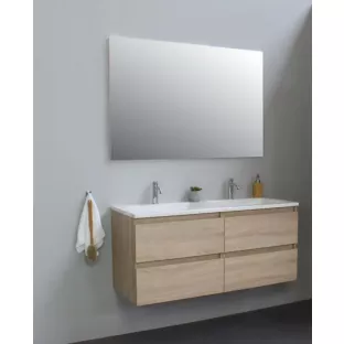 Sanilet badkamermeubel 120 cm breed - eiken - bouwpakket - zonder spiegel - wastafel wit acryl - 2 kraangaten