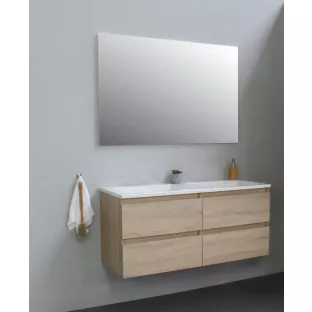 Sanilet badkamermeubel 120 cm breed - eiken - bouwpakket - zonder spiegel - wastafel wit acryl - 0 kraangaten