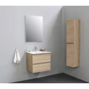 Sanilet badkamermeubel 60 cm breed - eiken - bouwpakket - zonder spiegel - wastafel porselein - 1 kraangat