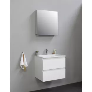 Sanilet badkamermeubel 60 cm breed - hoogglans wit - in elkaar gezet - met spiegelkast - wastafel wit acryl - 1 kraangat