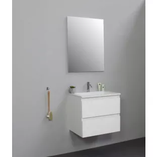 Sanilet badkamermeubel 60 cm breed - hoogglans wit - in elkaar gezet - zonder spiegel - wastafel wit acryl - 1 kraangat