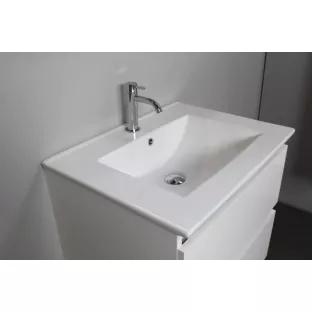 Sanilet badkamermeubel 60 cm breed - hoogglans wit - flatpack - met spiegelkast - wastafel porselein - 1 kraangat