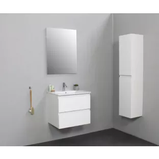 Sanilet badkamermeubel 60 cm breed - hoogglans wit - bouwpakket - met spiegel - wastafel porselein - 1 kraangat