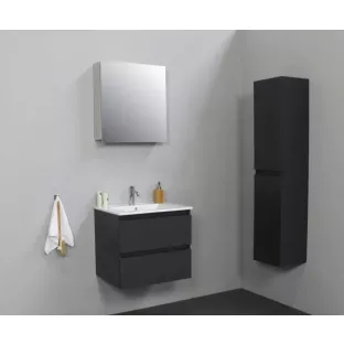 Sanilet badkamermeubel 60 cm breed - mat antraciet - in elkaar gezet - met spiegelkast - wastafel porselein - 1 kraangat