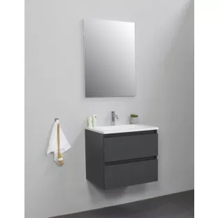 Sanilet badkamermeubel 60 cm breed - mat antraciet - in elkaar gezet - zonder spiegel - wastafel wit acryl - 1 kraangat