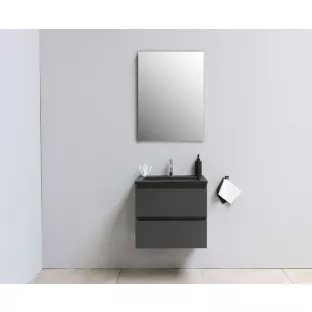 Sanilet badkamermeubel 60 cm breed - mat antraciet - in elkaar gezet - zonder spiegel - wastafel zwart acryl - 1 kraangat