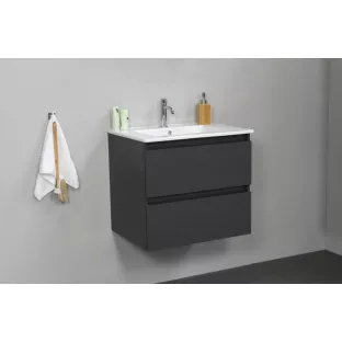 Sanilet badkamermeubel 60 cm breed - mat antraciet - bouwpakket - met spiegel - wastafel porselein - 1 kraangat