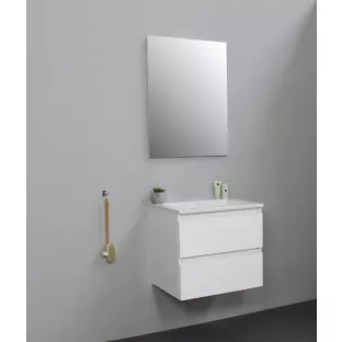 Sanilet badkamermeubel 60 cm breed - hoogglans wit - in elkaar gezet - met spiegel - wastafel wit acryl - 0 kraangaten