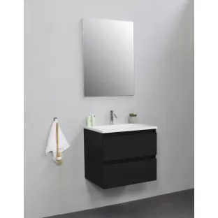 Sanilet badkamermeubel 60 cm breed - mat zwart - bouwpakket - zonder spiegel - wastafel wit acryl - 1 kraangat