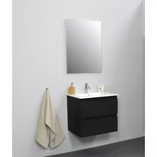 Sanilet badkamermeubel 60 cm breed - mat zwart - in elkaar gezet - zonder spiegel - wastafel porselein - 1 kraangat