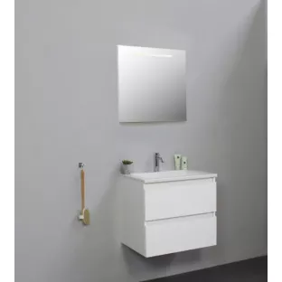 Sanilet badkamermeubel 60 cm breed - hoogglans wit - flatpack - met ledverlichting - wastafel wit acryl - 1 kraangat