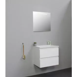 Sanilet badkamermeubel 60 cm breed - hoogglans wit - flatpack - met ledverlichting - wastafel wit acryl - 0 kraangaten