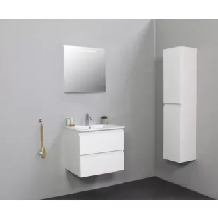 Sanilet badkamermeubel 60 cm breed - hoogglans wit - flatpack - met ledverlichting - wastafel porselein - 1 kraangat