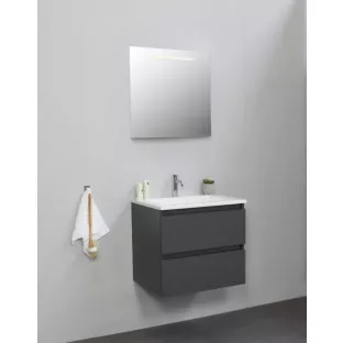 Sanilet badkamermeubel 60 cm breed - mat antraciet - in elkaar gezet - met ledverlichting - wastafel wit acryl - 1 kraangat