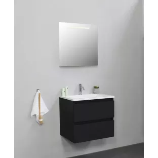 Sanilet badkamermeubel 60 cm breed - mat zwart - flatpack - met ledverlichting - wastafel wit acryl - 1 kraangat