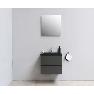 Sanilet badkamermeubel 60 cm breed - mat antraciet - flatpack - met ledverlichting - wastafel zwart acryl - 1 kraangat