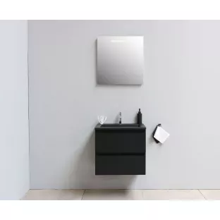 Sanilet badkamermeubel 60 cm breed - mat zwart - in elkaar gezet - met ledverlichting - wastafel zwart acryl - 1 kraangat
